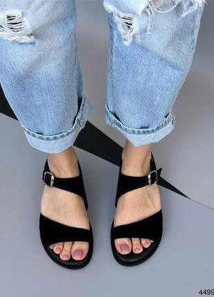 Босоніжки жіночі чорні замшеві сандалі з натуральної шкіри7 фото