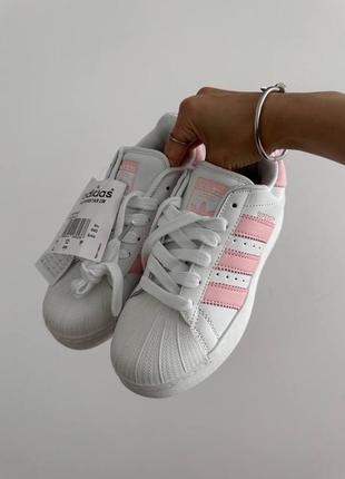 Жіночі кросівки adidas superstar 2w white / pink premium3 фото