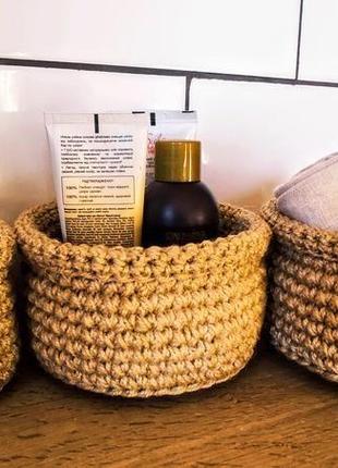 Набор круглых плетеных корзин. набор кашпо из джута.2 фото
