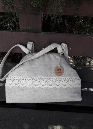 Текстильна сумка з фермуаром колекція "льон і мереживо"