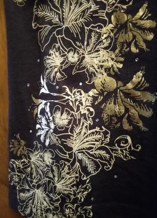 Шикарна ошатна бавовняна маечка з бронзовим квітковим малюнком3 фото