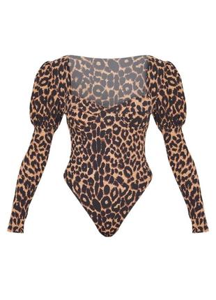 Боді-блузка жіноча pretty little thing леопард чорна3 фото