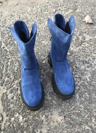 Синие замшевые ботинки полусапожки3 фото