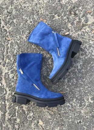 Синие замшевые ботинки полусапожки2 фото