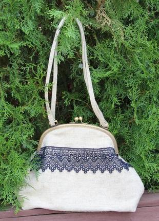 Текстильна сумка з фермуаром колекція "льон і мереживо"2 фото
