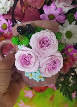 Чашка з трояндами з полімерної глини3 фото