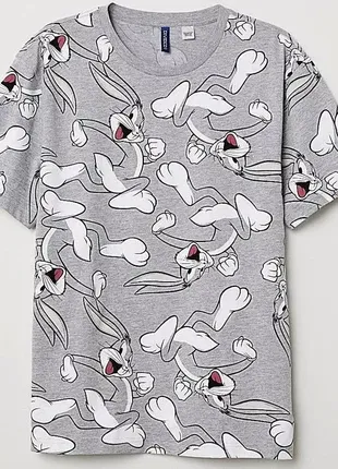 Серая футболка h&m с принтом looney tunes bugs bunny