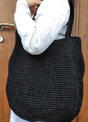Чорна плетена сумка шопер. великий в'язаний шопер.