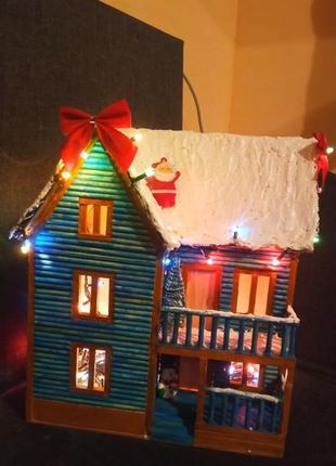 Новогодний домик с led-освещением. зимний домик под ёлку. новогодний декор4 фото