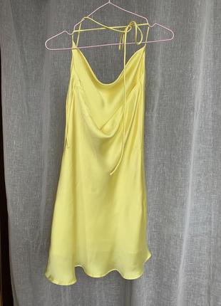 Zara платье-комбинация атласная желтая маленькая3 фото