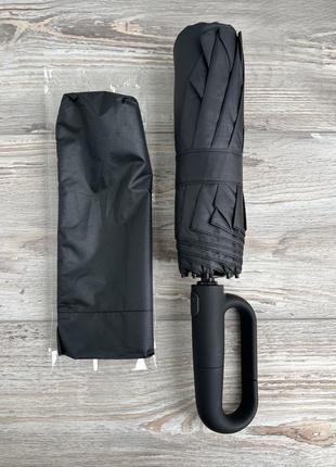 Зонт ручка-карабин, автомат, водоотталкивающий, черный, серый, мужской, женский.