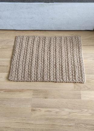 Маленький плетений джутовий килимок ручної роботи. двосторонній в'язаний килим.6 фото
