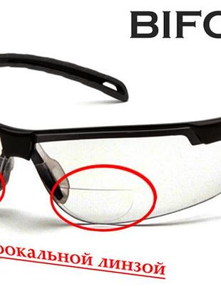Біфокальні захисні окуляри pyramex ever-lite bifocal (clear +2.5) h2max anti-fog, біфокальні прозорі з діоптріями