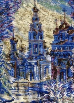 Картина бисером "зимний пейзаж с церковью"3 фото
