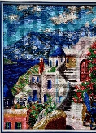 Картина бисером «греция. остров санторини»3 фото