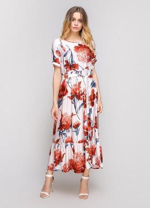 Платье миди в крупный цветочный принт (xs)1 фото