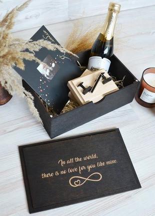 Дерев'яна чорна коробка подарунок нареченому на весілля свідку на мальчишник giftbox memorybox3 фото