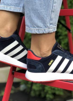 Осенние женские кроссовки adidas iniki (темно/синие с белым)3 фото