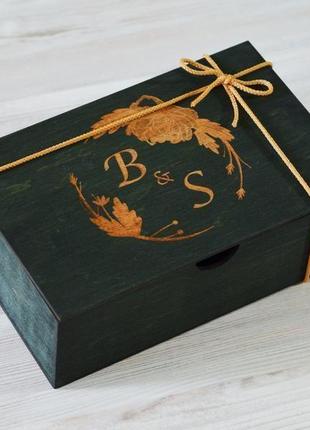 Дерев'яна зелена коробка на весілля весільна скринька спогадів на подарунок giftbox memorybox1 фото