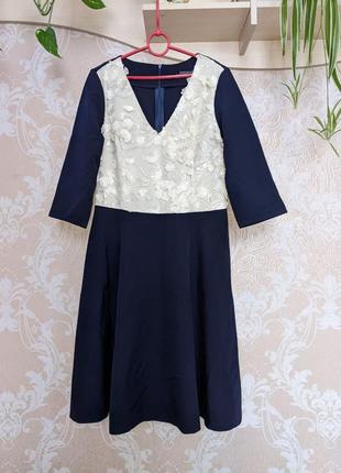 🌿дуже красива темно-синя сукня з квітковими блискучими аплікаціями, плаття від appleline1 фото