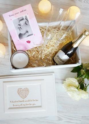 Весільна біла дерев'яна коробка подарунок на весілля коханої коханому giftbox memorybox3 фото