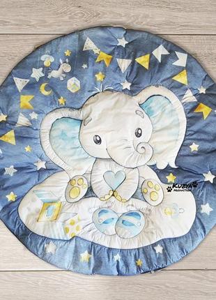 Детский игровой коврик слоненок голубой на синем kuzya production 000215893 фото