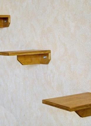Деревянные шаговые полки для кошек. набор из 3-х полок. настенная мебель для кошек.3 фото