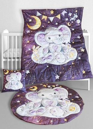 Теплый комплект постельных принадлежностей для малыша фиолетовый слоник kuzya production 000216211 фото