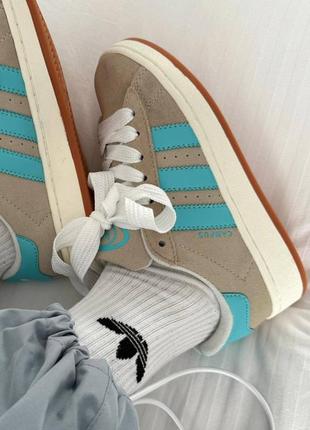 Adidas campus 👕 “beige / blue” premium4 фото