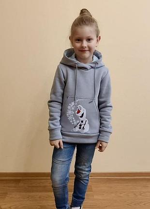 Теплий худі з футера 3-х нитка з начосом з мультяшним термотрансфером