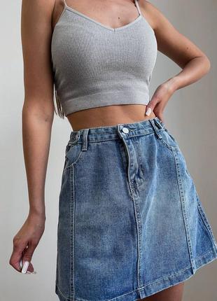 Накладной платеж ❤ джинсовая юбка на высокой талии с регуляторами на талии1 фото