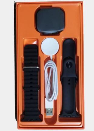 Умные смарт-часы с двумя ремешками и зарядкой smart watch l8 ultra наручные смарт-часы на android черные2 фото