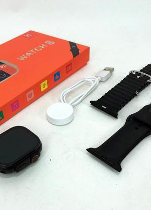 Умные смарт-часы с двумя ремешками и зарядкой smart watch l8 ultra наручные смарт-часы на android черные4 фото