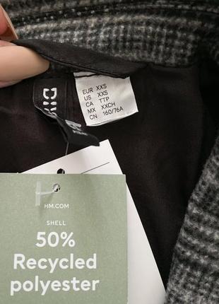 Пальто h&m темно-серое в клетку однобортное пальто длиной до икр из тканого полотна оверсайз2 фото