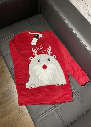 Новогодний свитшот удлинённый тёплый h&m мягкая кофта