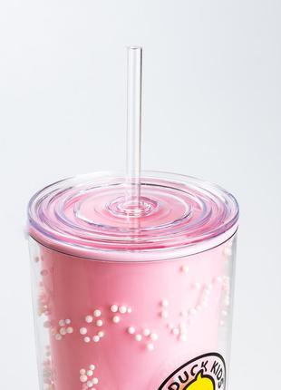 Многоразовый стакан с трубочкой g.duck cup spray розовый3 фото