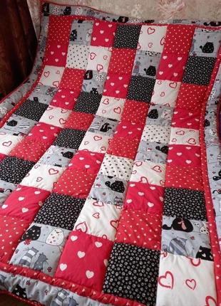 Лоскутное одеяло-плед  (печворк) «влюбленные коты».2 фото