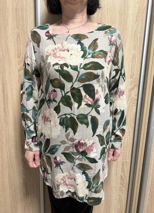 Плаття-сорочка, довга блуза з карманами з квітковим принтом