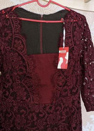 🌿очень красивое новое кружевное бордовое платье в цветочек, платье от dolcedonna7 фото