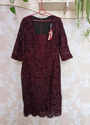 🌿очень красивое новое кружевное бордовое платье в цветочек, платье от dolcedonna1 фото