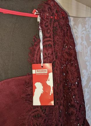 🌿очень красивое новое кружевное бордовое платье в цветочек, платье от dolcedonna6 фото