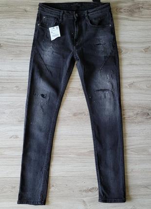 Новые zara размер eur 4097/us 31 s-m мужские skinny джинсы брюки серые черные стрейч