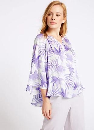 Блуза свободного кроя с широким рукавом, блузка разлетайка в растительный принт, р. 14, нюанс10 фото