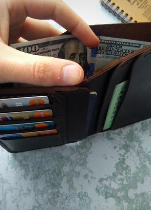Чоловічий гаманець для грошей,паспорта, автодокументів з натуральної шкіри3 фото