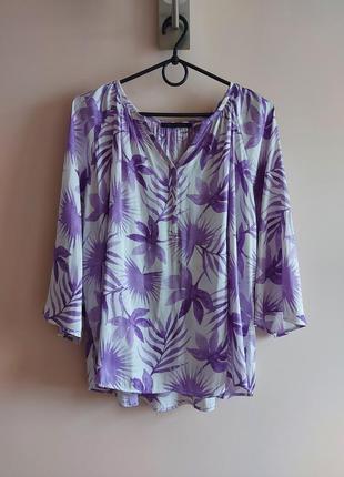 Блуза свободного кроя с широким рукавом, блузка разлетайка в растительный принт, р. 14, нюанс4 фото