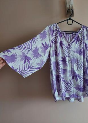 Блуза свободного кроя с широким рукавом, блузка разлетайка в растительный принт, р. 14, нюанс6 фото