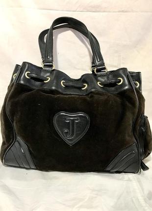 Juicy couture vintage dark brown velour velvet bucket bag scotty dog2 фото