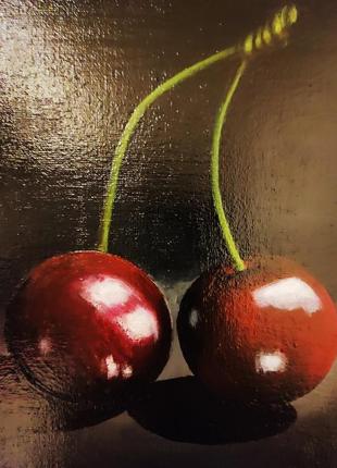 Картина акрил "вишни на чёрном фоне"4 фото