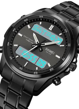 Часы мужские наручные skmei 2049 на стальном браслете (черные с белым табло)5 фото