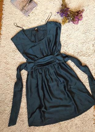 Плаття h&m колір морської хвилі з поясом сукня гарна святкова коротке